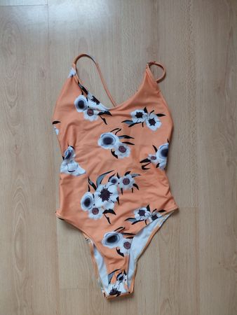 Badeanzug Damen orange mit Blumenmuster Grösse M