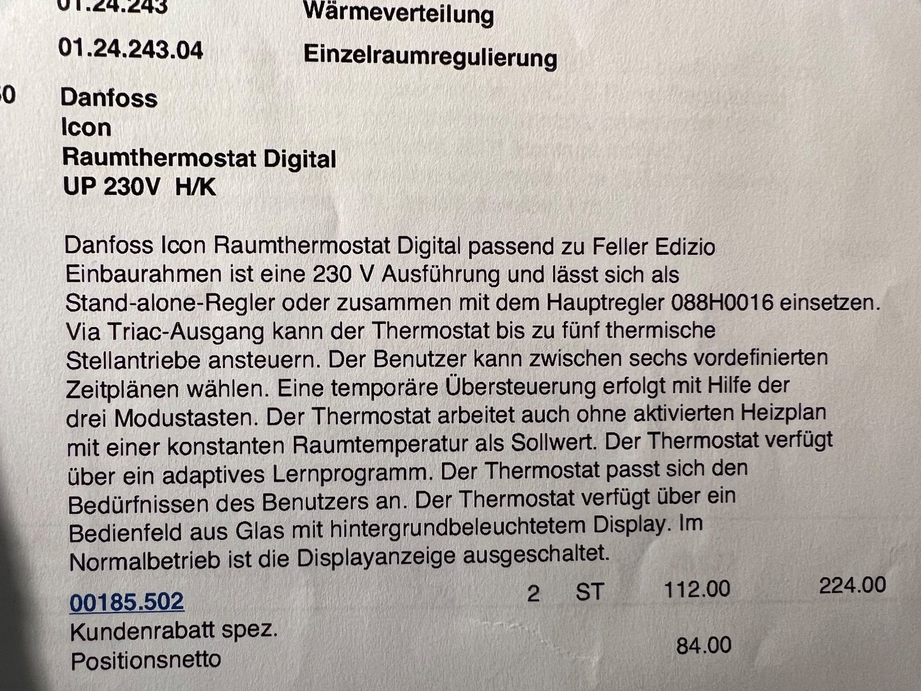 Danfoss Interruttori: Raumthermostat  Danfoss Icon – Nuovo e nell'imballaggio originale da Niederrohrdorf venduto da ledergerber 6