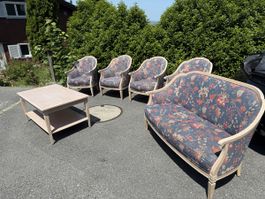 Sommer-Set: Sofa, Sessel & Tisch, Vintage Look, Top Zustand