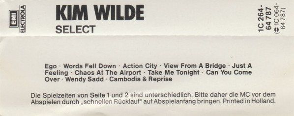 Cassettes audio: CASSETTE KIM WILDE - POP - ROCK – D'occasion à PORRENTRTUY par RABAIS_SPORT 1