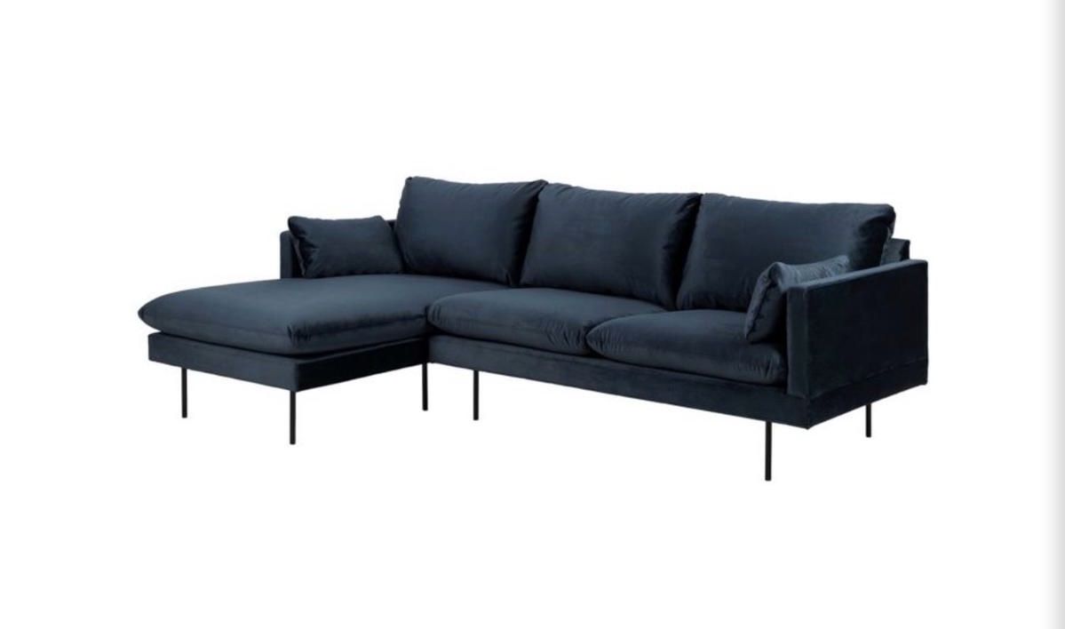 Divani: Ecksofa Sofa Ellens III Samt dunkelblau – Nuovo (secondo la descrizione) da Siebnen venduto da sellingmystuff1 1
