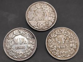 1929 / 1943 / 1946 - 1/2 Franken - Silber