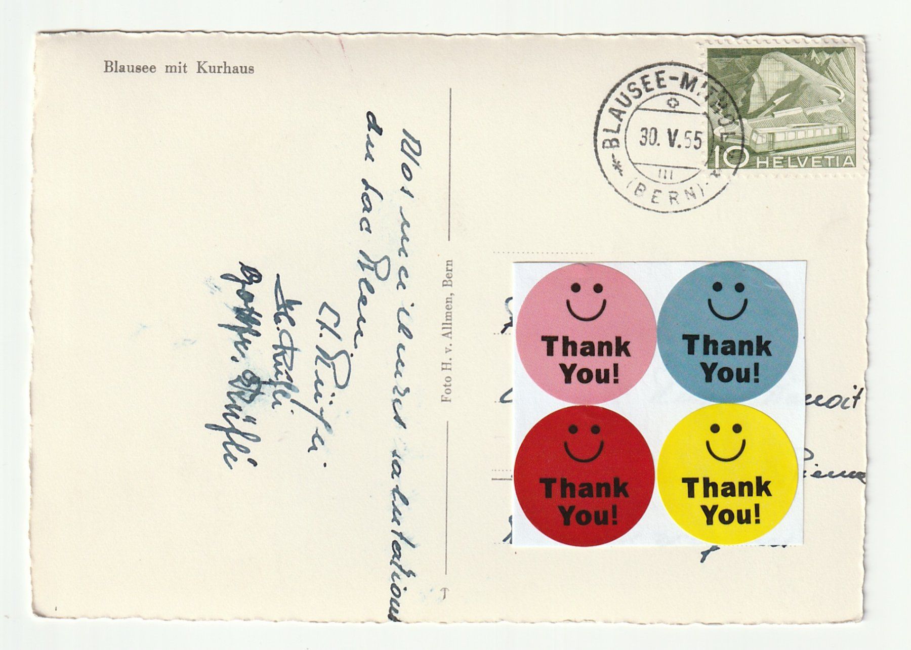Cartoline postali: Alte Postkarte 1955, Blausee mit Kurhaus Bootsfahrt, Mitholz – Usato da St. Gallen venduto da Ricardo_Deals 1