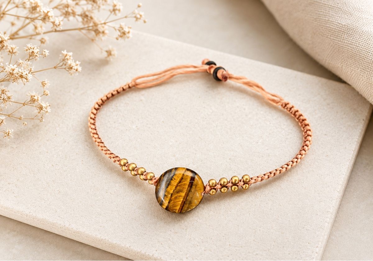 Bracelets: Armband Tigerauge mit Messingperlen verstellbar – D'occasion à Sax par _Kornblume_