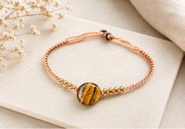 Armband Tigerauge mit Messingperlen verstellbar