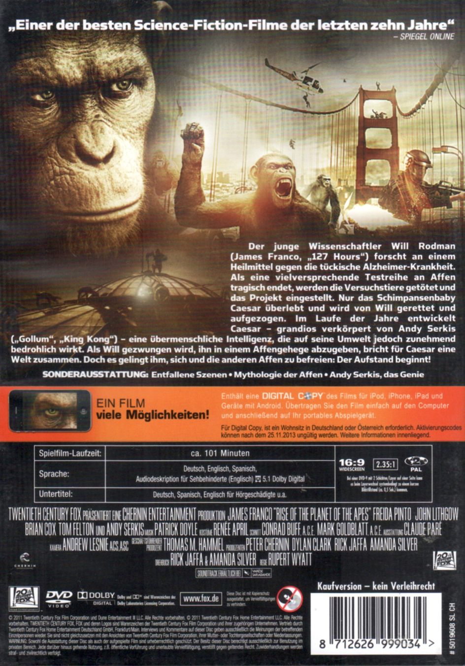 Tutti i DVDs: DVD: Planet der Affen - Prevolution (mit: James Franco) – Usato da Tägerig venduto da fil_f8k6 1