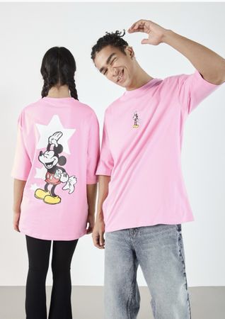 Rosa Mickey Mouse T-Shirt im Oversize Look, Grösse S&M