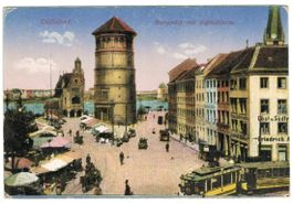 AK Düsseldorf, Burgplatz mit Schlossturm, Tram