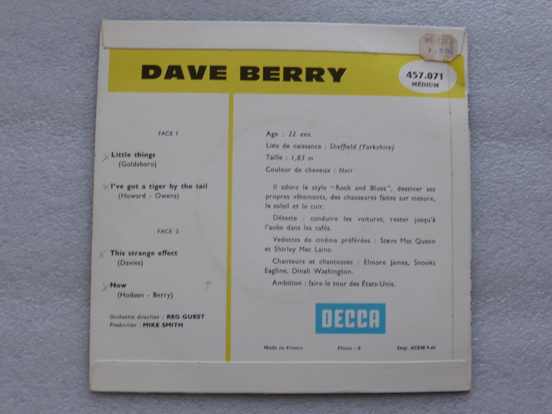 Dischi in vinile: Vinyl Single   EP  DAVE BERRY – Usato da Küssnacht am Rigi venduto da Mondkinder 3