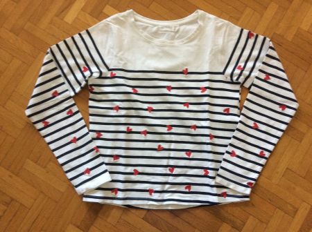 T-shirt rayé Orchestra, 152cm -12 ans, coeurs rouges ❤️