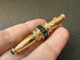 ✨Vintage-Anstecknadel in Gold mit blauen und weißen Zirkonia