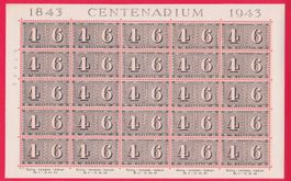 1943, 100 JAHRE SCHWEIZERISCHE POSTMARKEN, ZIERBOGEN, POSTFR