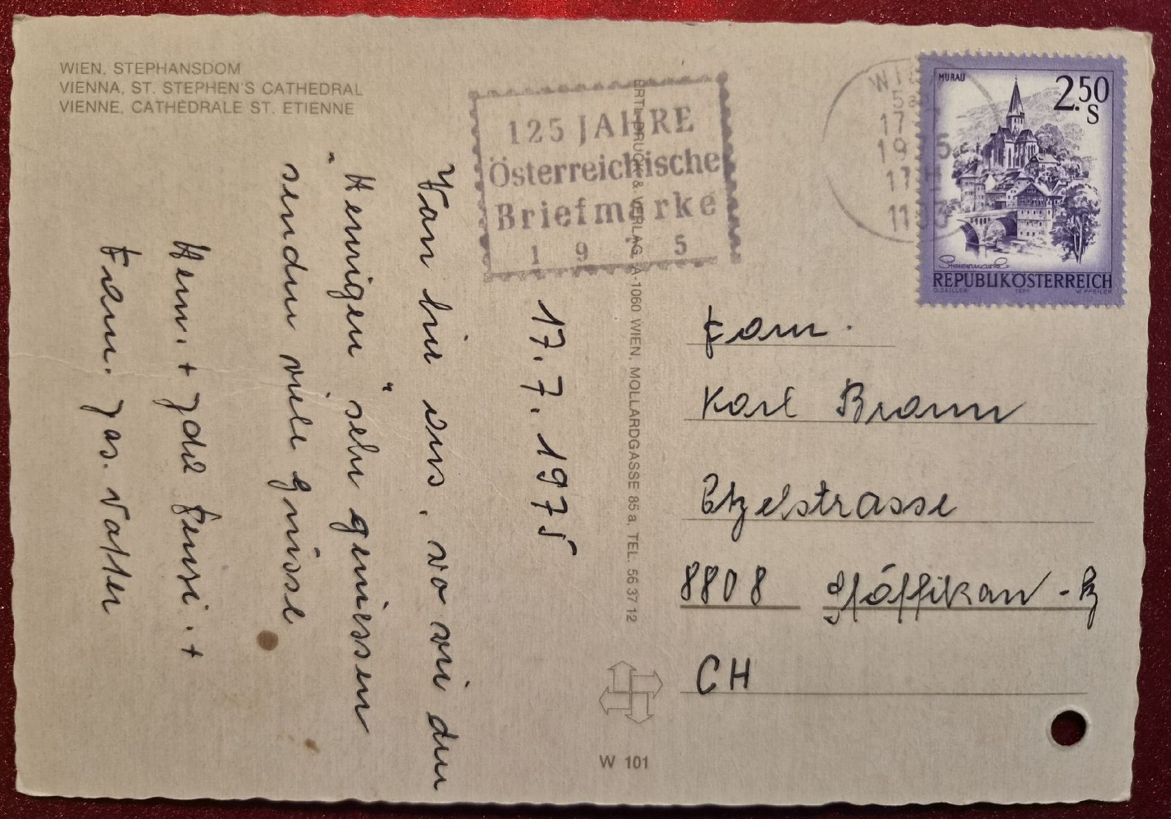 Cartoline postali: Wiens Stephansdom 1975 – Usato da Melchnau venduto da Arthurius 1