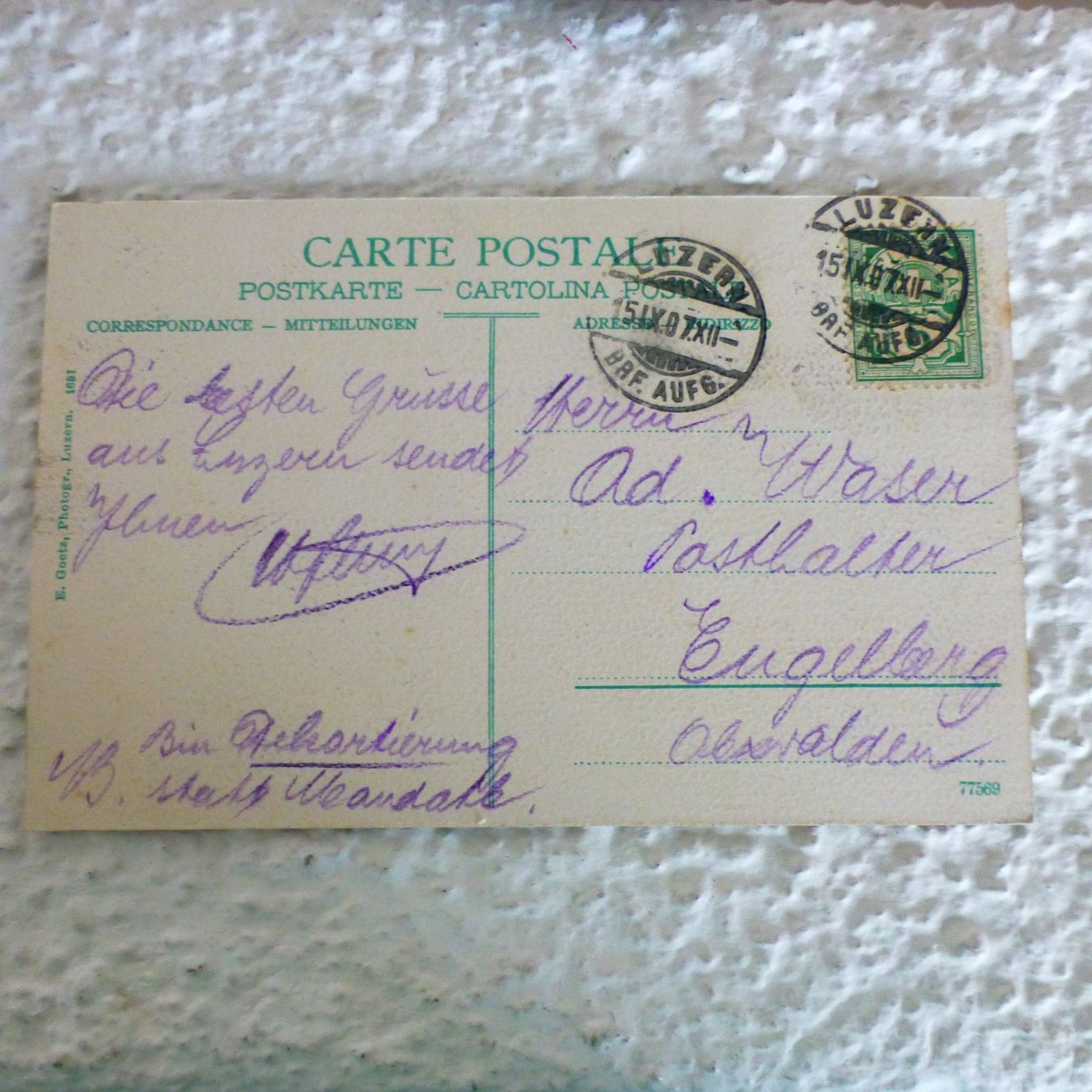 Cartoline postali: Ansichtskarte Luzern, Schweizerhofquai, 1907, gel. – Usato da Hergiswil NW venduto da annettelia 1