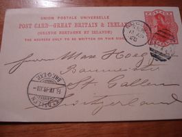 uralte Ganzsache Grossbritannien 1898, gelaufen - St Galle