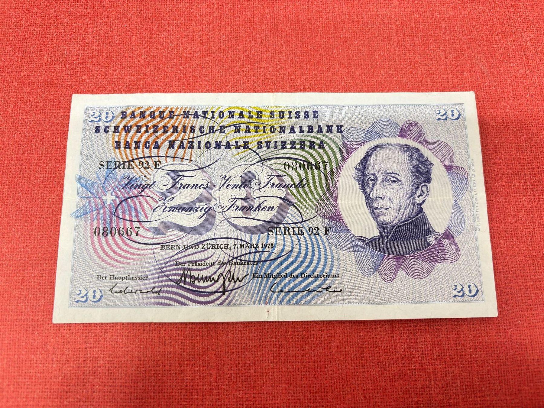 Banknoten: 20 Franken Banknote 1973 wenig gebraucht TOP – Gebraucht aus Ormalingen von digital09