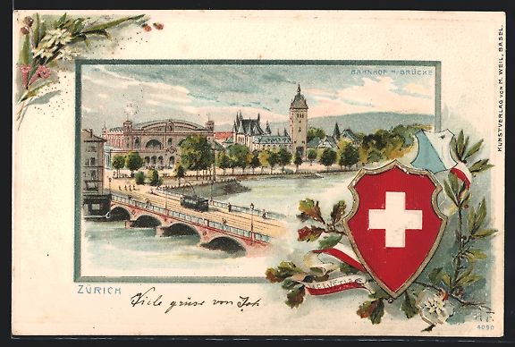 Cartoline postali: Passepartout-Lithographie Zürich, Bahnh – Usato da Berlin venduto da bartko-reher