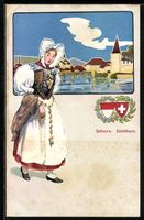 Solothurn, Ortsansicht und Frau in Trach
