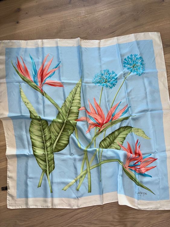 Foulard Vintage Lanvin 85x86 Cm - Couleur Beige/Vert/Marron - Occasion Très Bon État