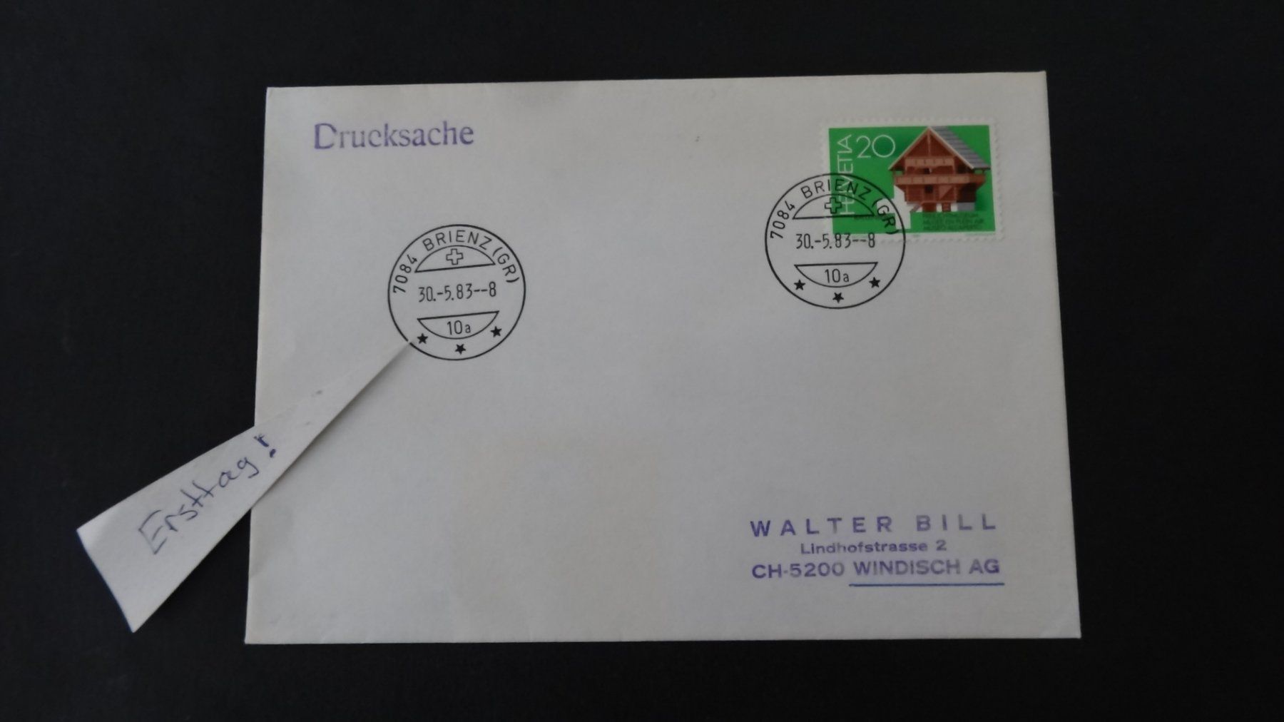 Alle Briefmarken: BRIENZ/GR Ersttag PLZ 7084 !! 30.5.83  100 – Gebraucht aus Anwil von larks