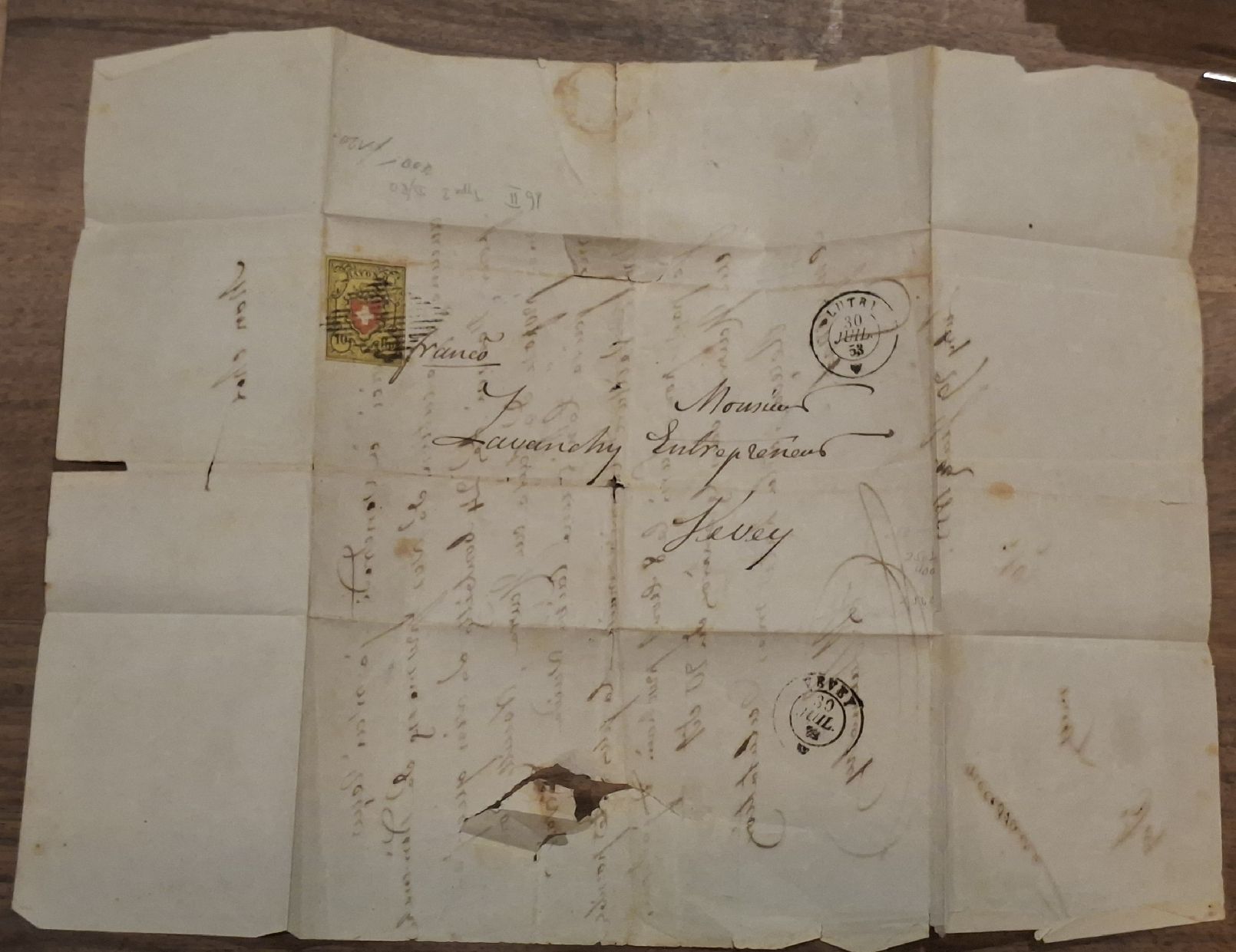 Alle Briefmarken: Rayonbrief 16II Typ 3 D - RO Lutri - Vevey – Gebraucht aus Balgach von SIMEON27 2
