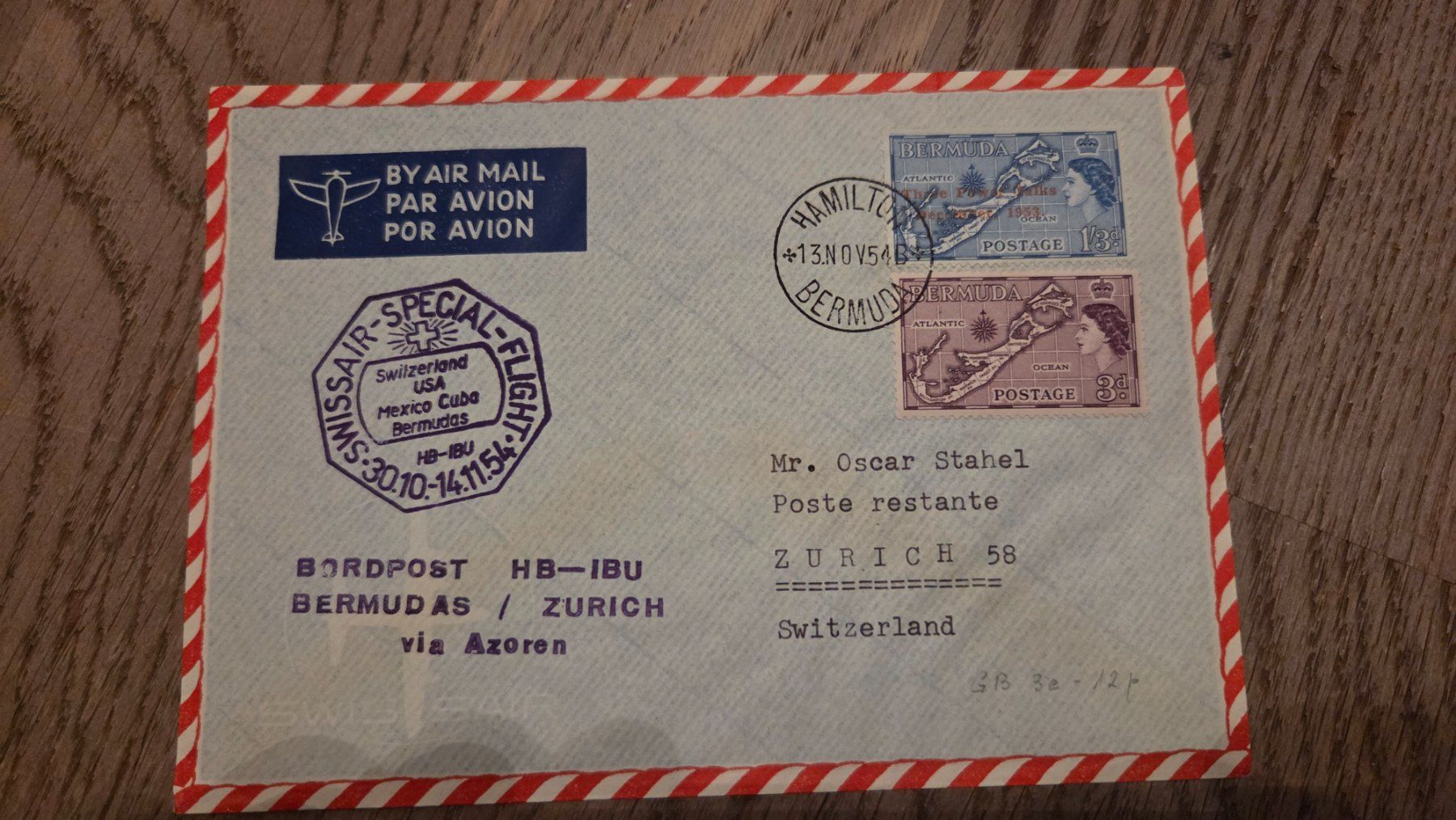 Tutti i francobolli: 1954 Boardpost Amerikaflug Bermuda – Usato da Arni AG venduto da Moth68
