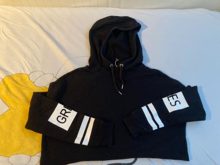 Schwarzer Hoodie mit Aufdruck , bauchfrei, Gr. S