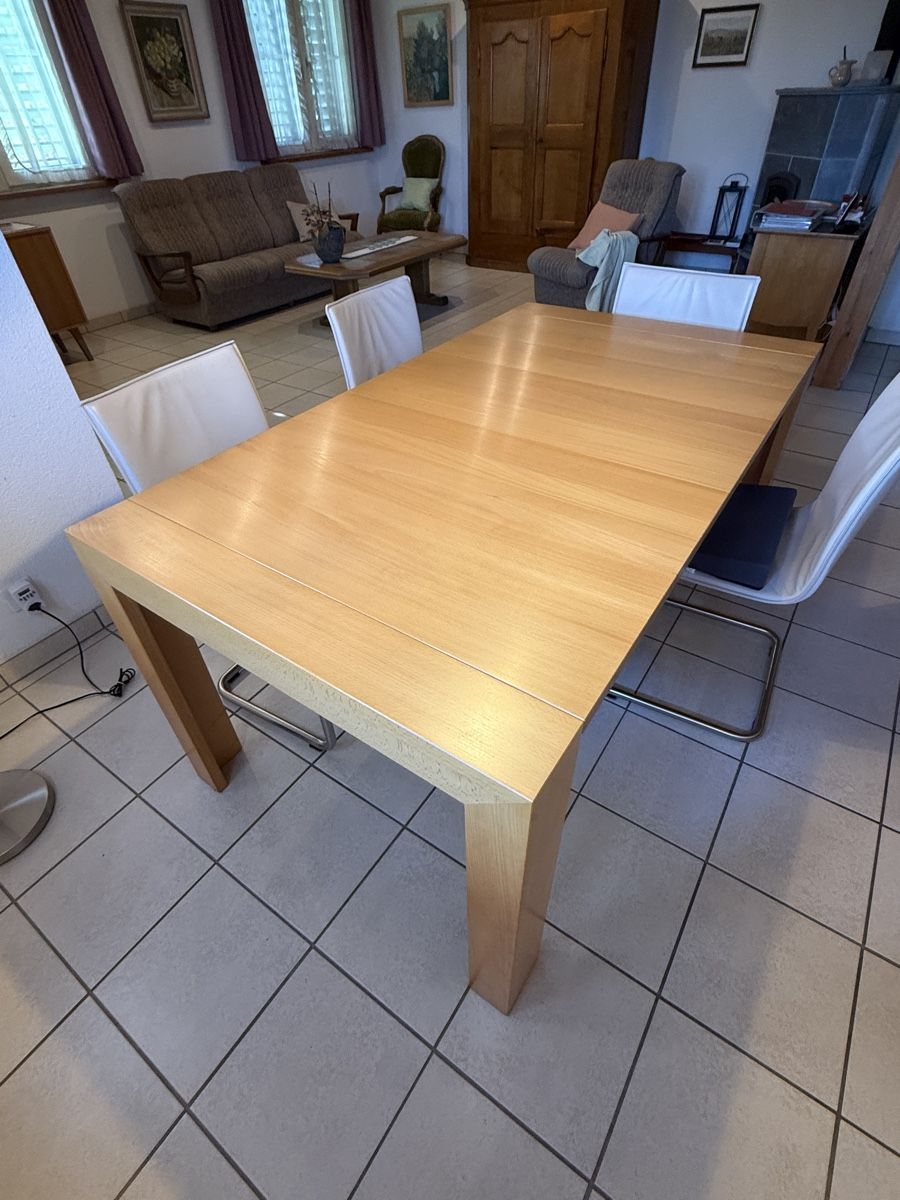 Set di tavolo e panche: Esstisch Holz mit 4 Freischwinger-Stühlen – Usato da Windisch venduto da _sru_