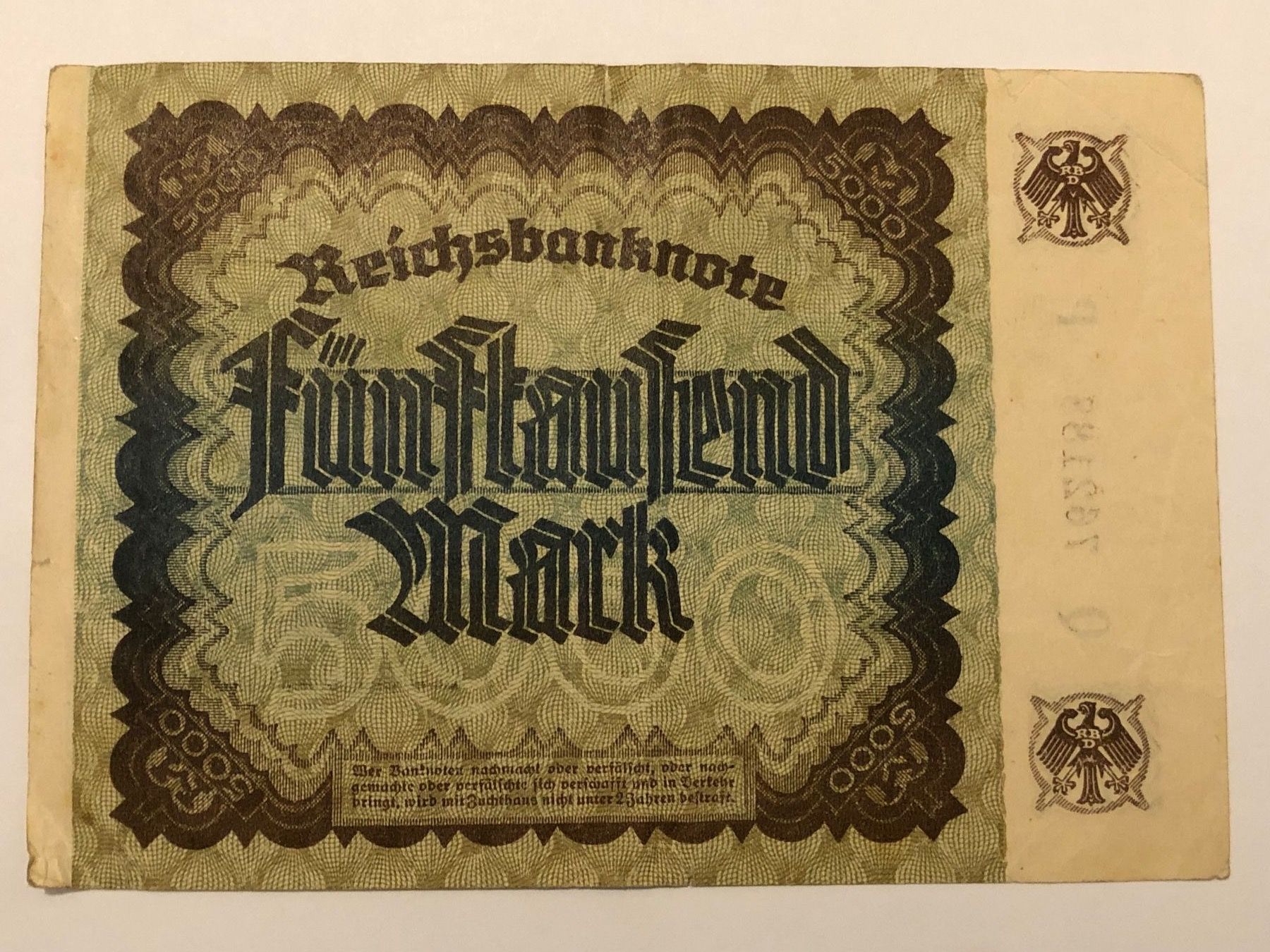 Banconote: Fünftausend Mark 2. Dezember 1922 – Usato da Hergiswil NW venduto da SLDM 1