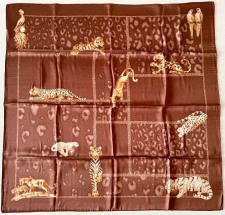 CARTIER Foulard “Gold Panthers” 100% soie + box original