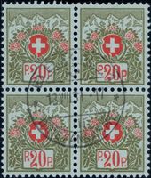 Portofreiheit 1911, 7B im Viererblock gestempelt, 340.-
