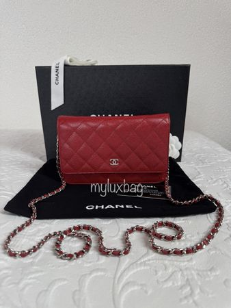 Chanel Wallet on Chain WOC Caviar Red Silver Hardware