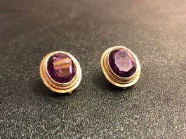 Ohrclips mit Amethyst aus 14 Karat Gelbgold Au 585