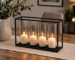 Kerzenhalter mit 4 Glaszylindern Schwarz ca. 40 × 35 cm