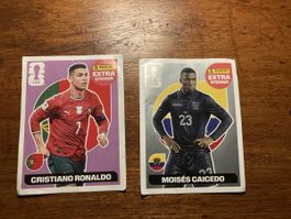 Panini Extra Sticker: Ronaldo normal, Moises Caicedo silbern