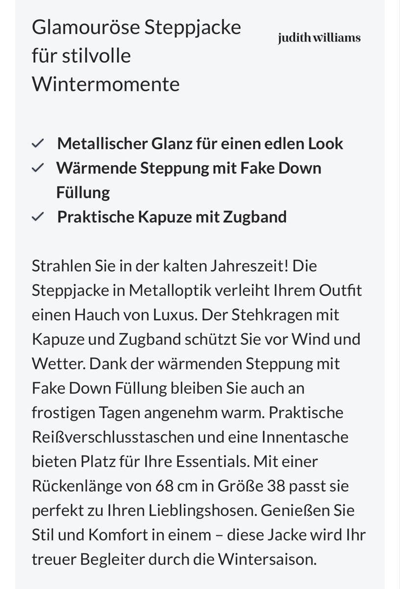 Giacche: Steppjacke schwarz von Judith Williams Grösse 34 – Usato da Grindelwald venduto da ricarda1970 2