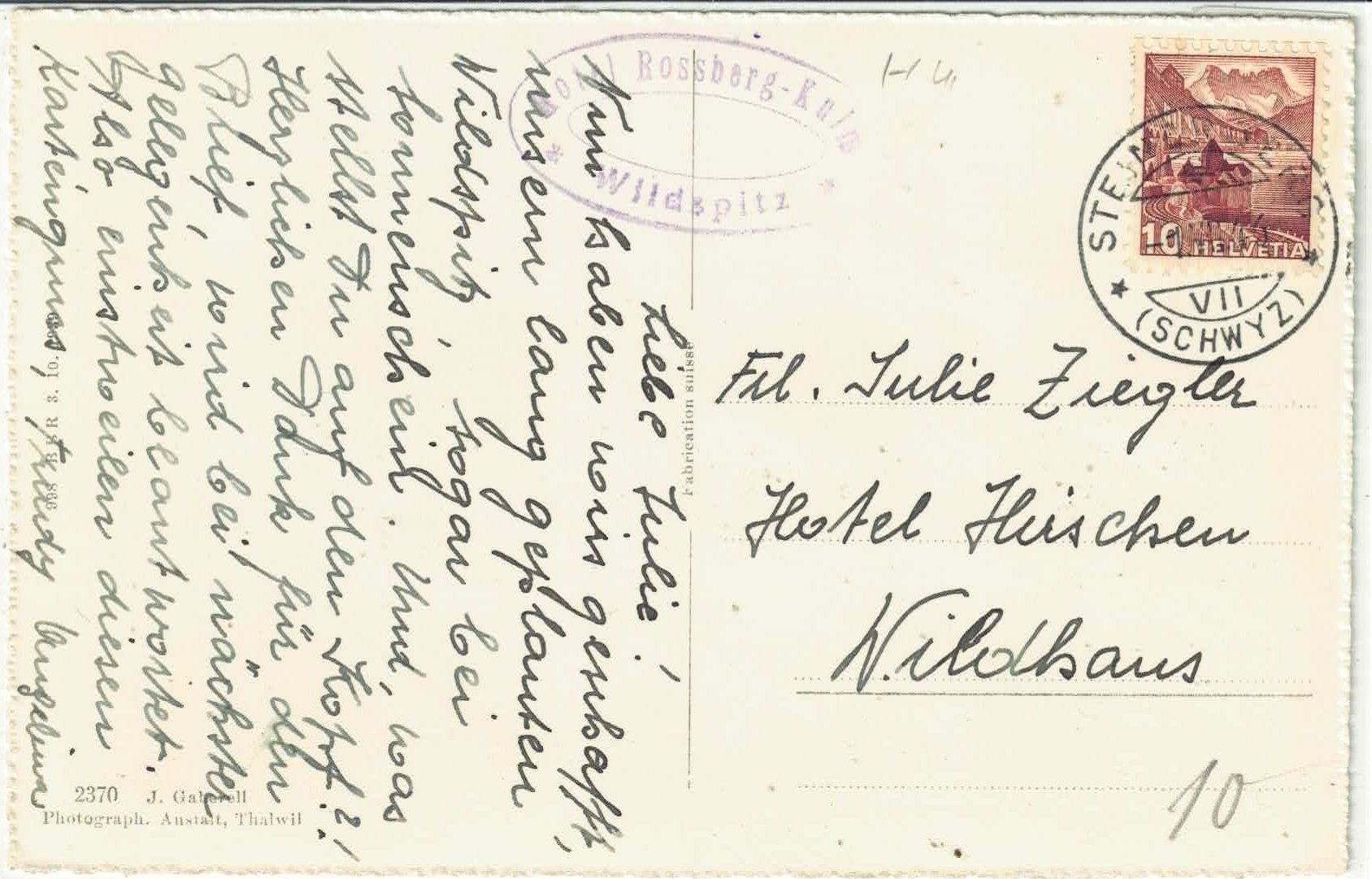 Cartoline postali: Wildspitz - Hotel Rossberg-Kulm – Usato da Ettingen venduto da Kartenplanet 1