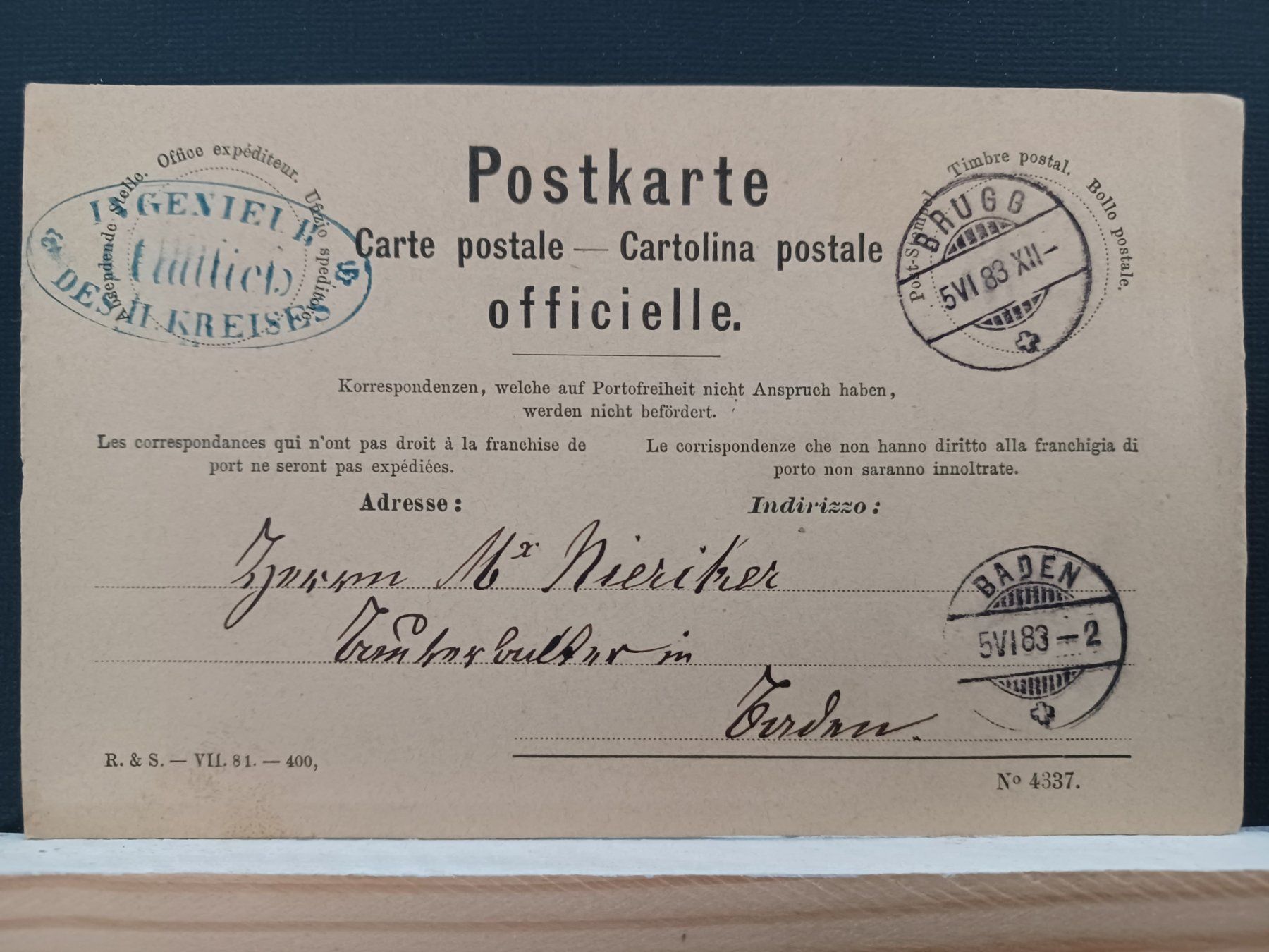 Tutti i francobolli: AG, No.4337, 1883 ,Brugg , Baden – Usato da Aarau Rohr venduto da mgvw