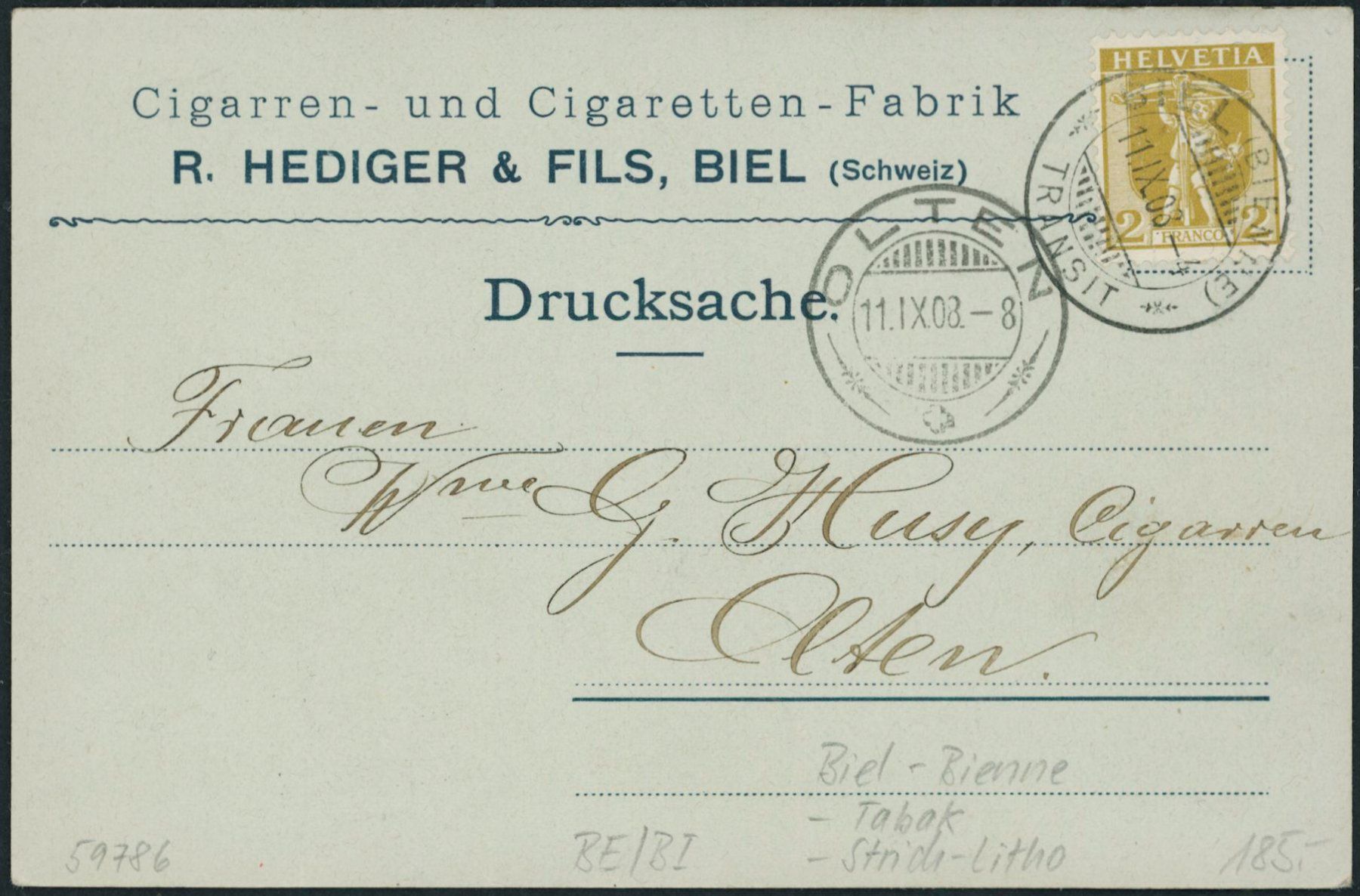 Cartoline postali: BE Biel - Bienne - Litho - Tabak – Usato da Schindellegi venduto da masutka7 1