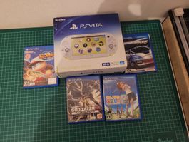 Sony PS Vita Lime Green/White, box, four games, bargain!