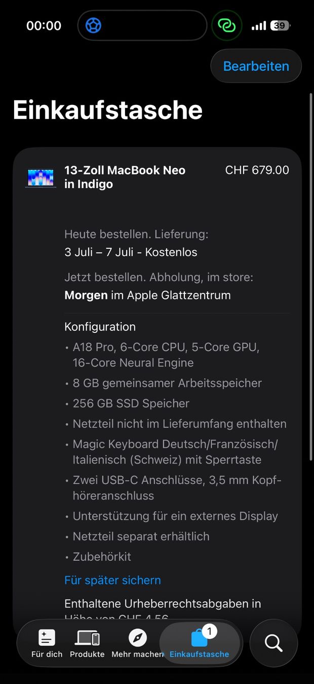Apple Notebook: MacBook Neo Blau – Nuovo (secondo la descrizione) da Amriswil venduto da Luca3130 3
