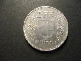 1939  5.- Fr  Superbe pièce  Superbe qualité   Top