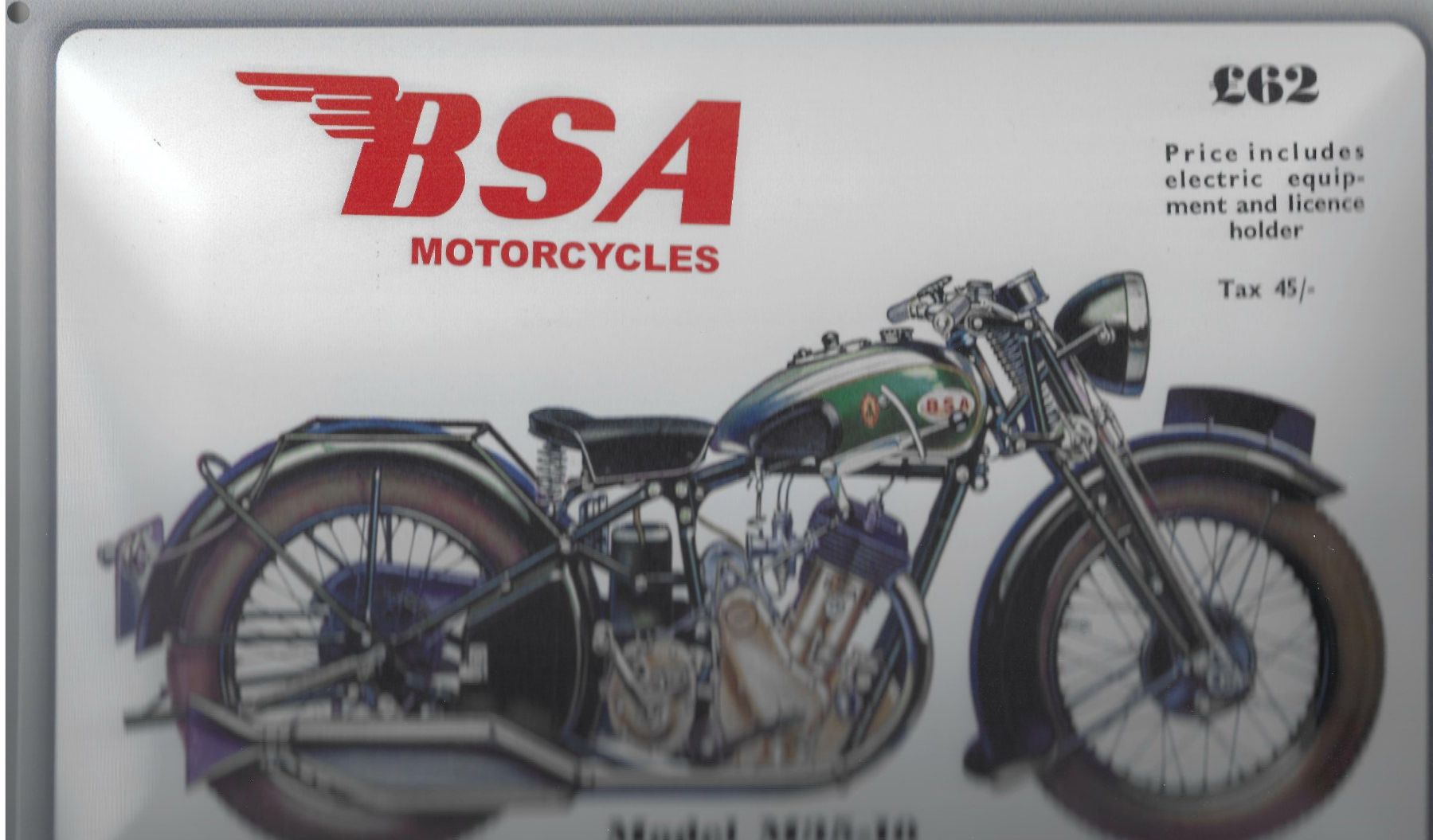 Insegne: Blechschild-BSA MOTORCYCLES MODEL M 35-10 – Nuovo e nell'imballaggio originale da Rupperswil venduto da big-one-sale