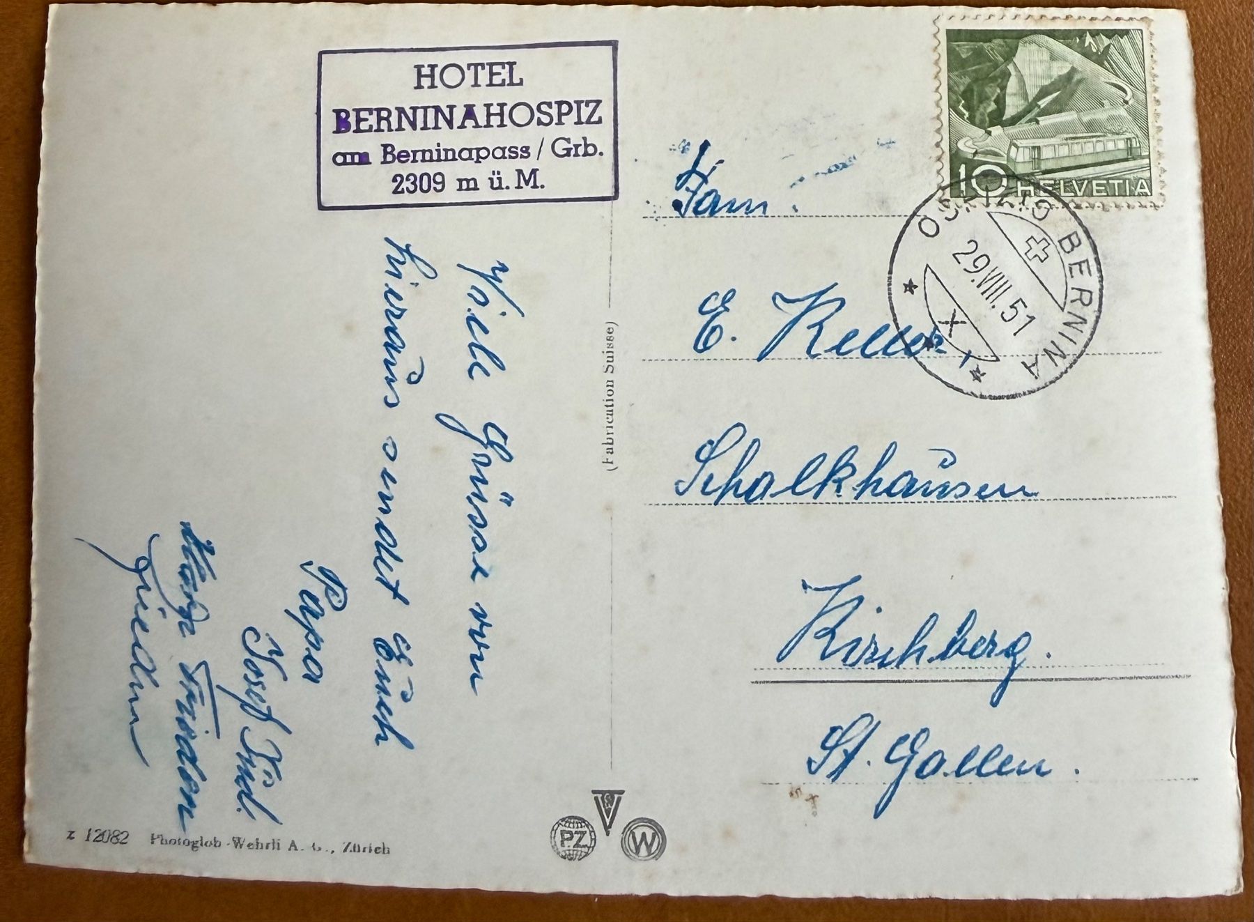 Ansichtskarten: Bernina - Hospiz 1951 – Gebraucht aus Lutry von Ediego 1