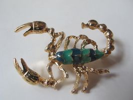 Skorpion Brosche Emaille grün blau