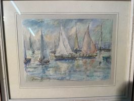 Aquarelle Voiliers Besse-Roussone 20x28 cm Encadrée