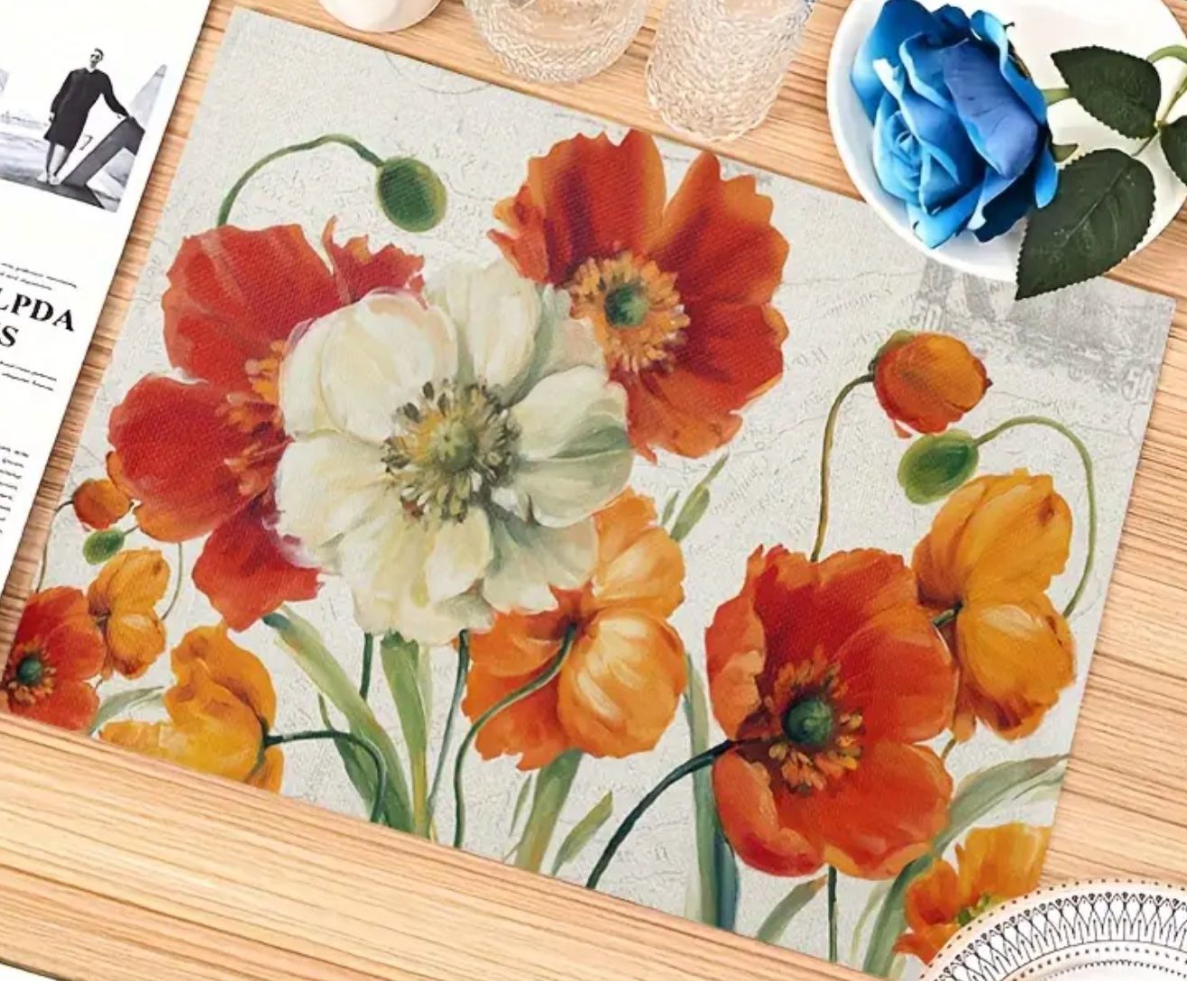 Sottobicchieri: 4-teiliges Blumen-Leinen-Tischset – Nuovo e nell'imballaggio originale da Wagenhausen venduto da M.Sieg 1