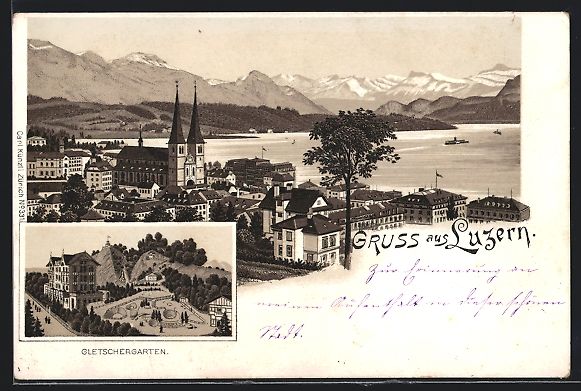 Cartoline postali: Litho Luzern, Gletschergarten, Stadtansi – Usato da Berlin venduto da bartko-reher