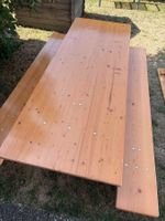 Festbankgarnitur, Holz , mit Rohrgestell