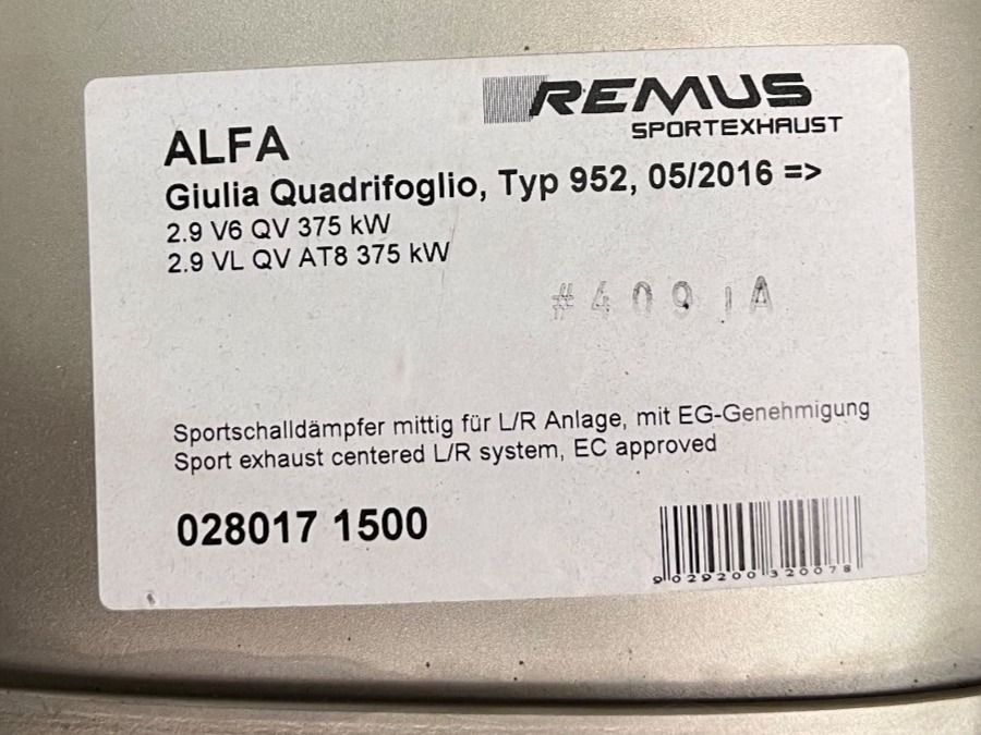 Remus Alfa Romeo Giulia QV 375KW | Kaufen auf Ricardo